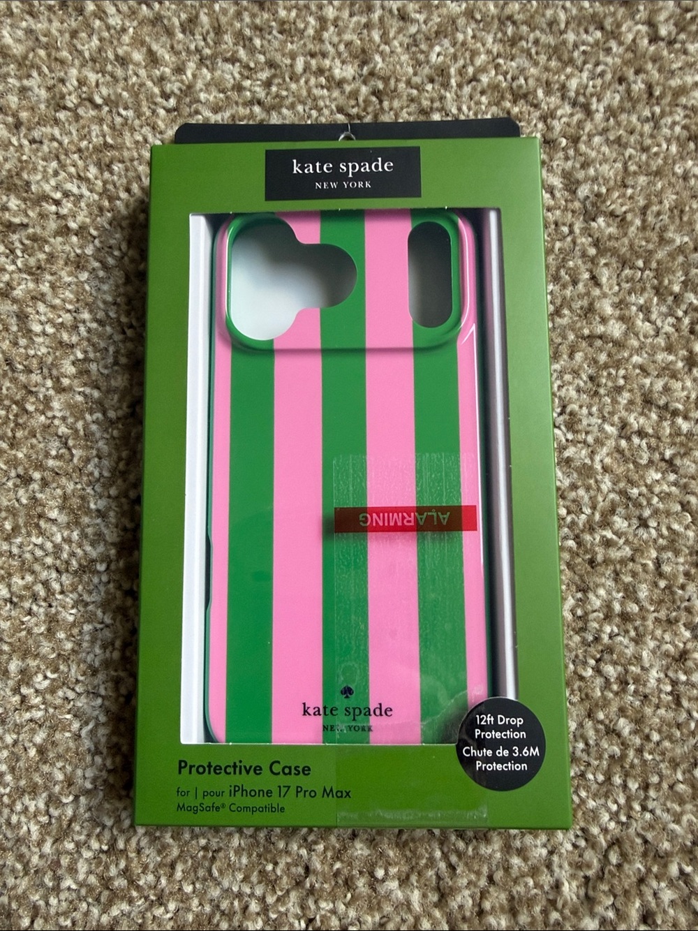 Kate Spade Pink & Green Striped iPhone 17 Pro Max Protective Case